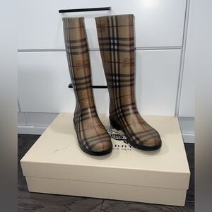 Burberry Beige Plaid Rain Boots